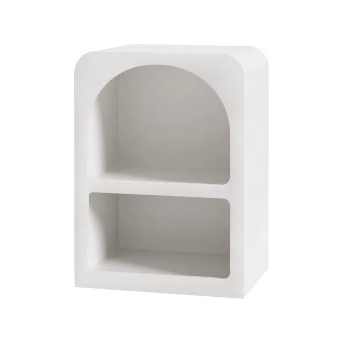 Aria Bedside Table – White Arched Design with Storage