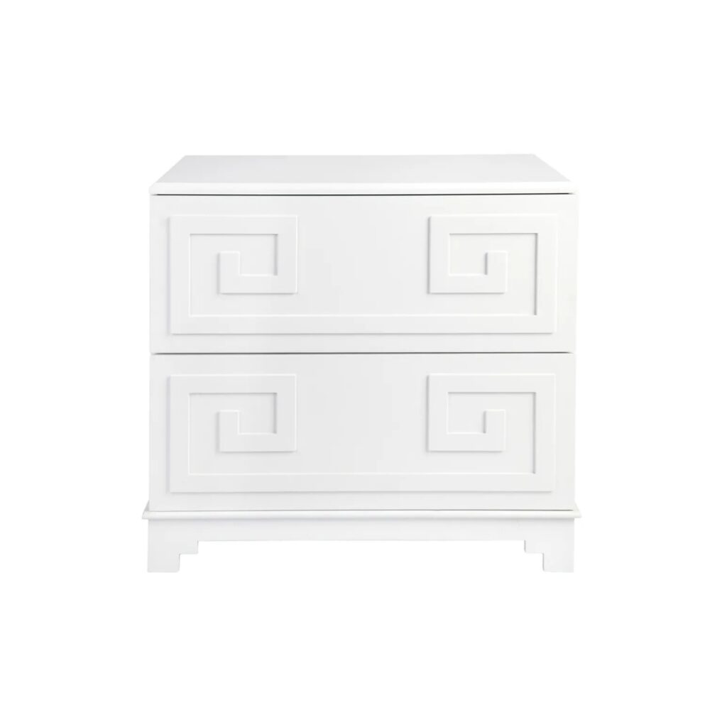 Greek Key Bedside Table White