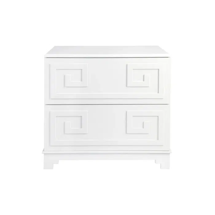 Greek Key Bedside Table – White