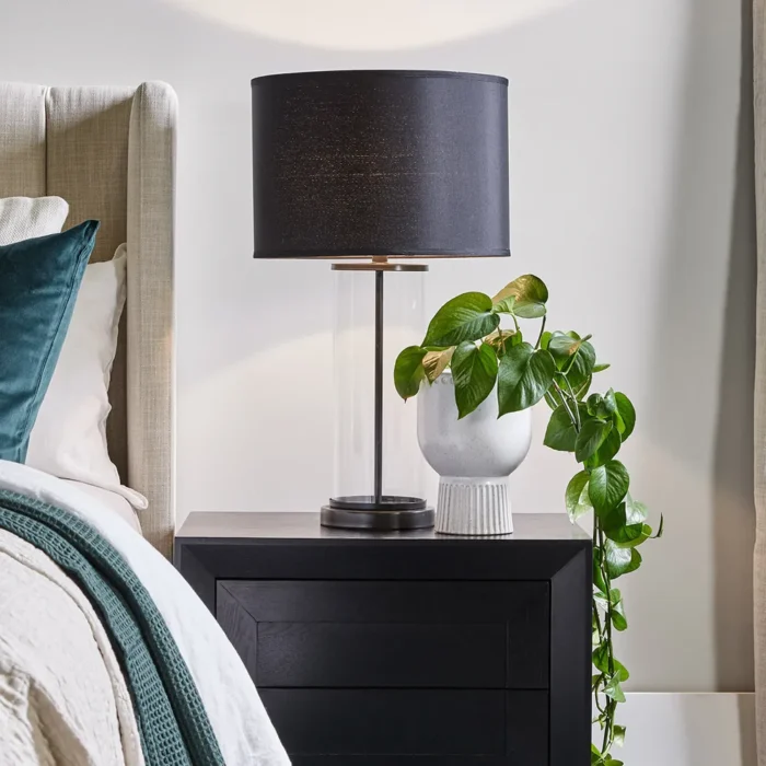 Left Bank Table Lamp Black W Black Shade2