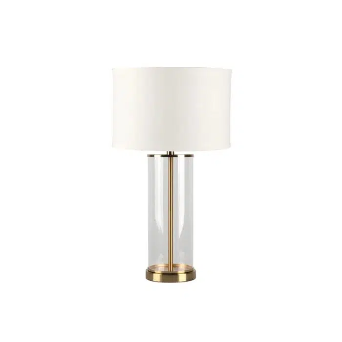 Left Bank Table Lamp – Brass w White Shade