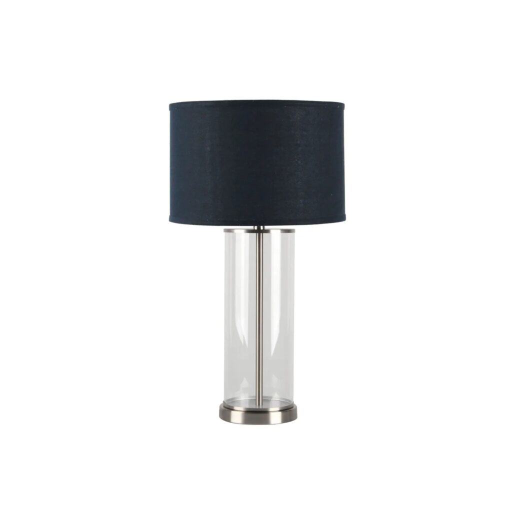 Left Bank Table Lamp Nickel W Navy Shade