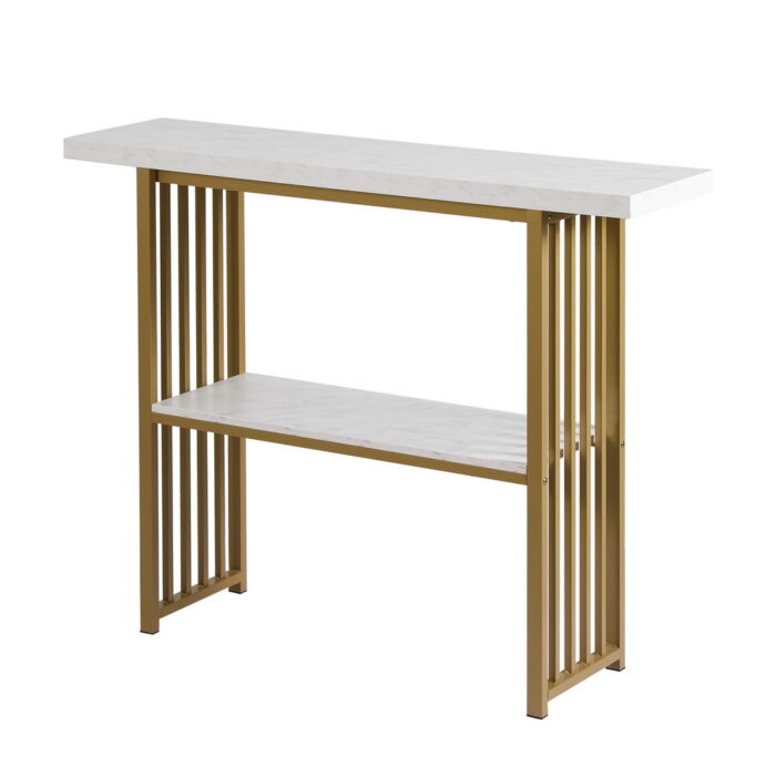Aster Console Table – White & Gold Marble-Look