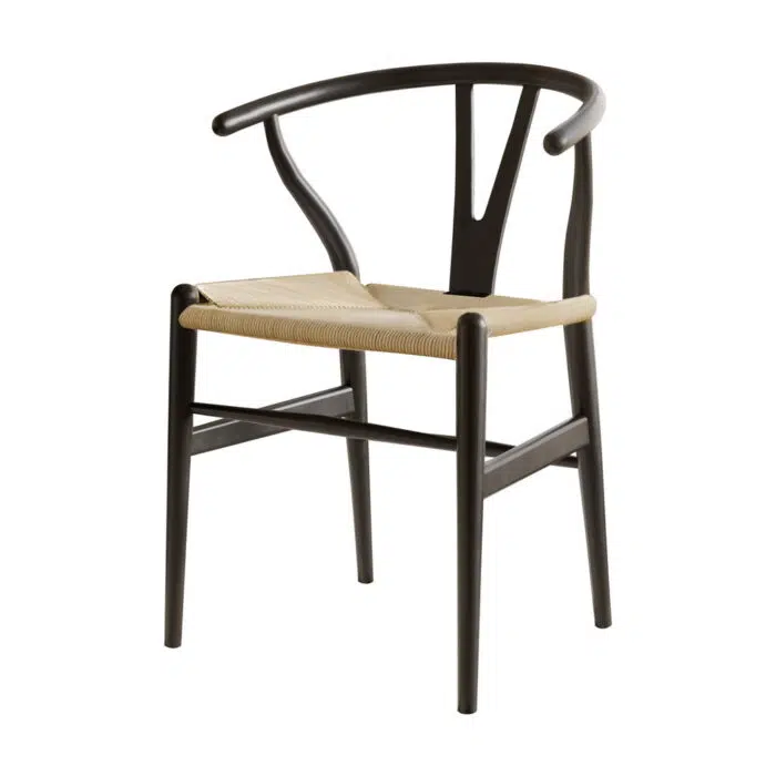 Wishbone Dining Chair – Black Wood & Rattan
