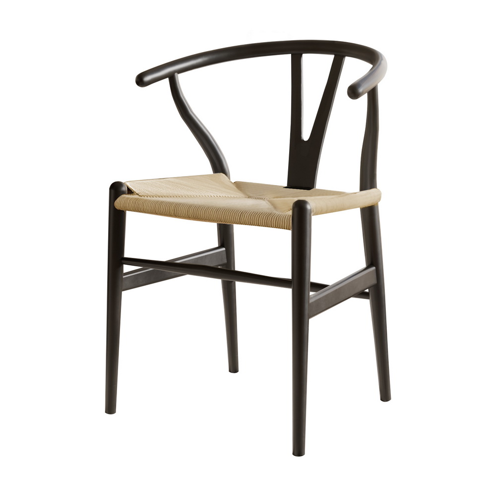 Wishbone dining chair black wood rattan modern design