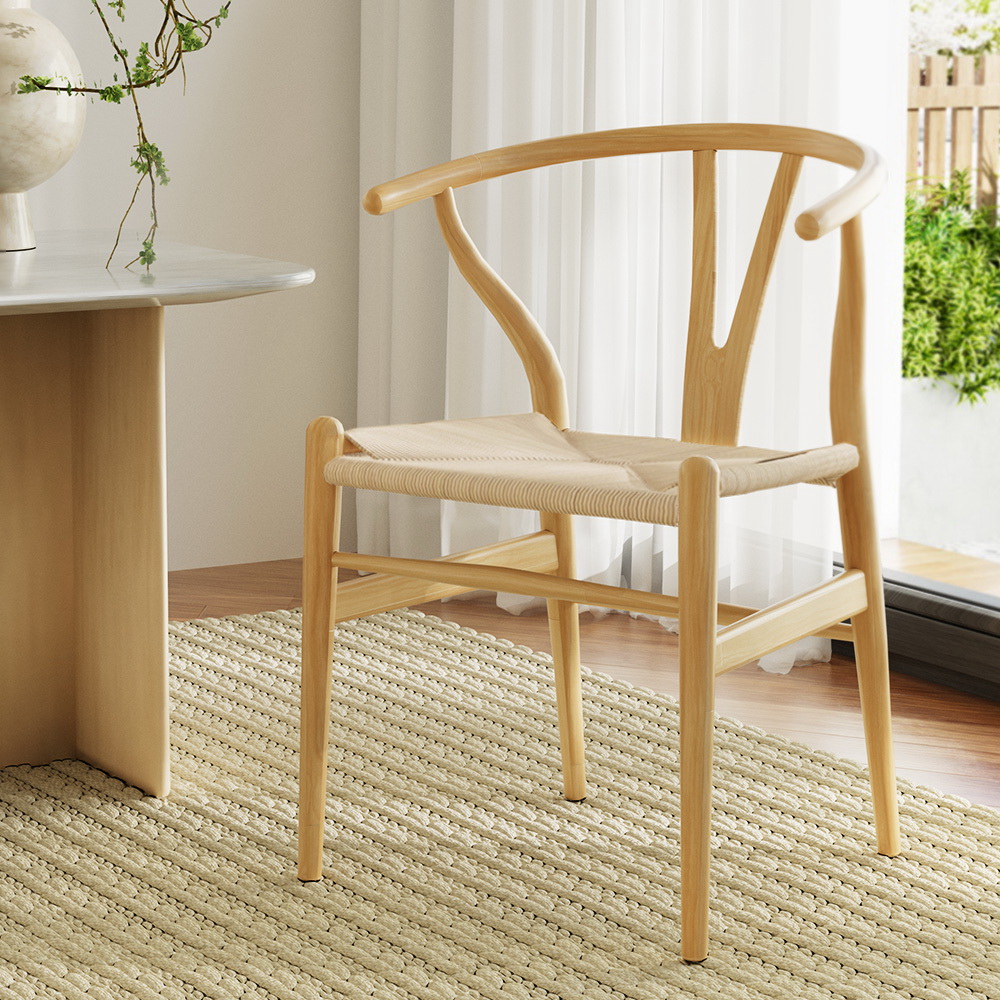 Willow Dining Chair, Rattan Wishbone Style, Wooden Frame, Kraft Seat
