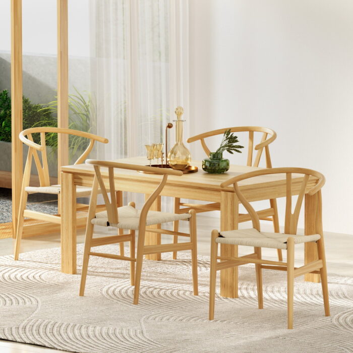 Mason Rattan Wishbone Dining Chair Set Modern Design
