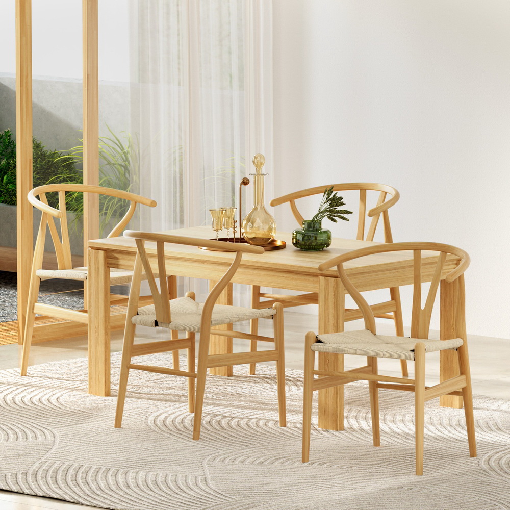 Mason Rattan Wishbone Dining Chair Set Modern Design