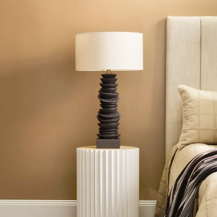 Mendoza Table Lamp Grey W White Shade1