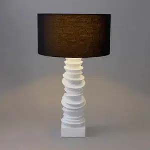 Mendoza Table Lamp White W Black Shade1