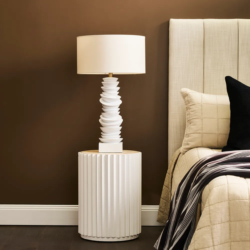 Mendoza Table Lamp White W White Shade1