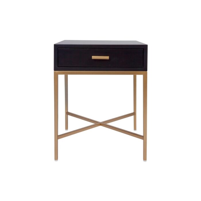 Nessa Black Bedside Table – Gold