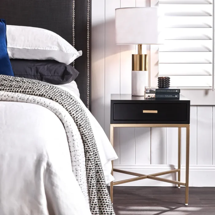 Nessa Black Bedside Table Gold1