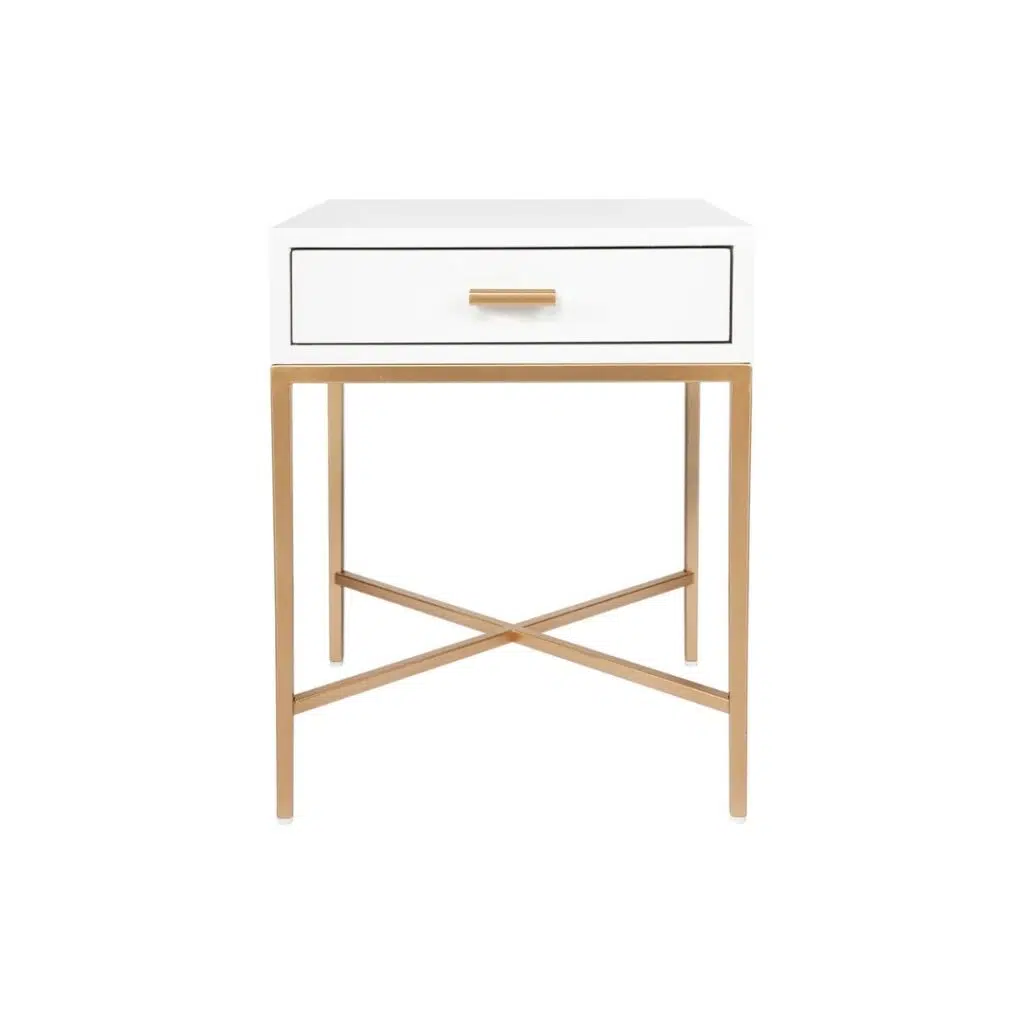Nessa White Bedside Table Gold
