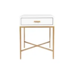 Nessa White Bedside Table Gold