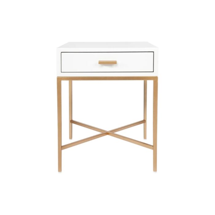 Nessa White Bedside Table – Gold