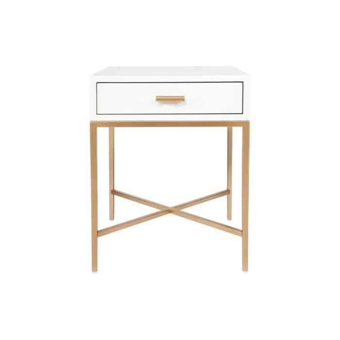 Nessa White Bedside Table – Gold