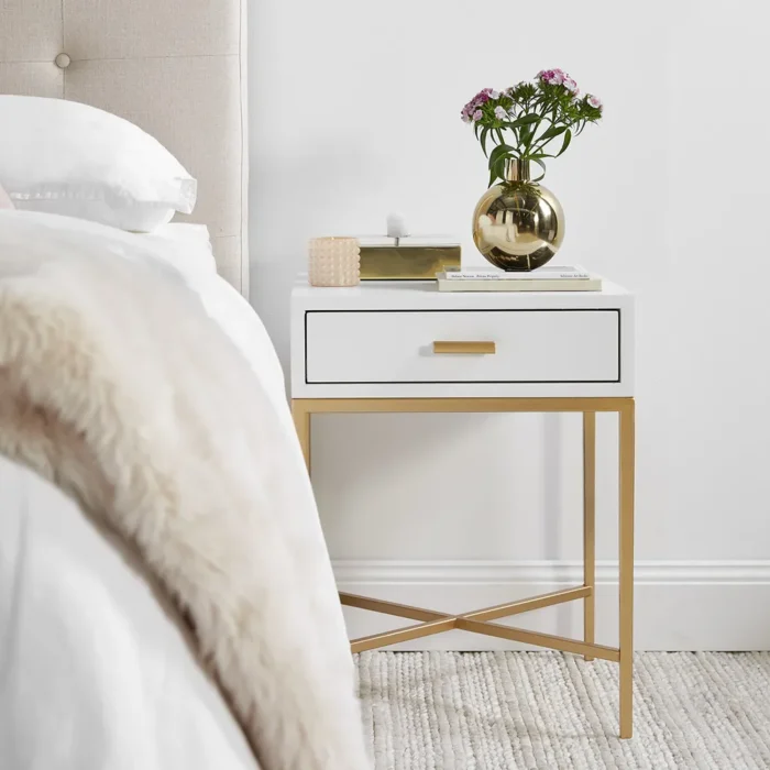 Nessa White Bedside Table Gold3