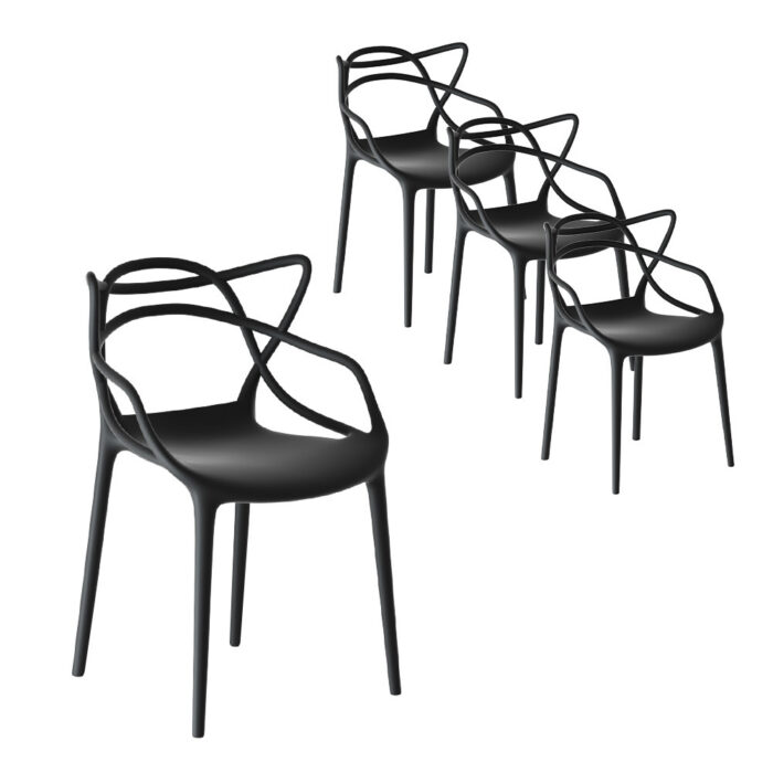 Black Stackable Outdoor Dining Chair Set