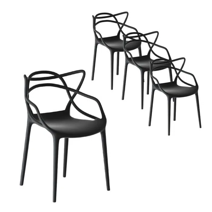 Lydia Outdoor Stackable Dining Chair – Black (Set of 4)