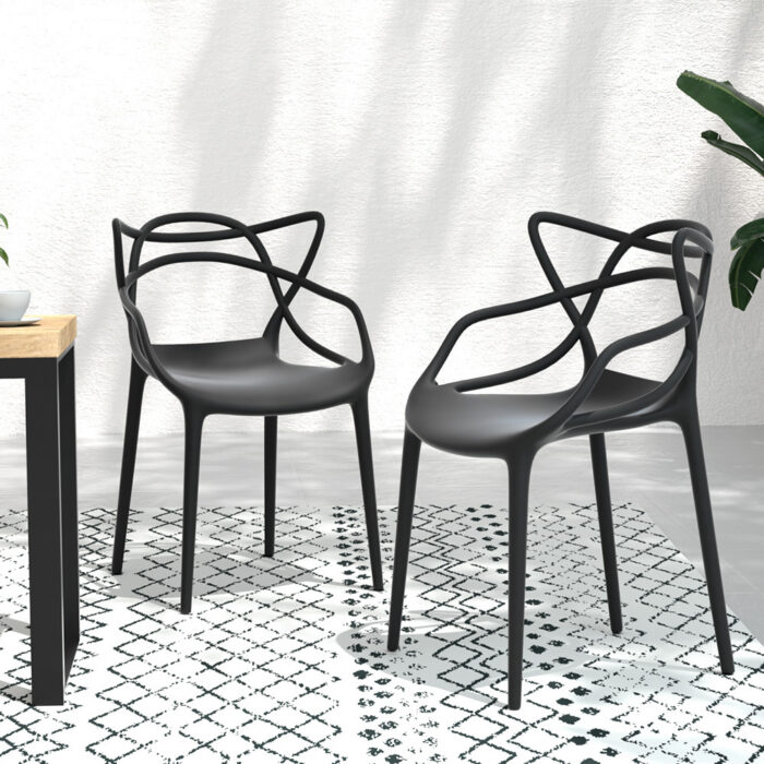 Stackable Outdoor Dining Chair Black Set of 4