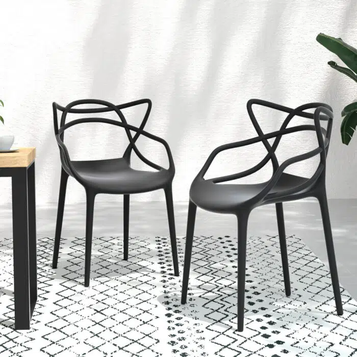 Stackable Outdoor Dining Chair Black Set of 4