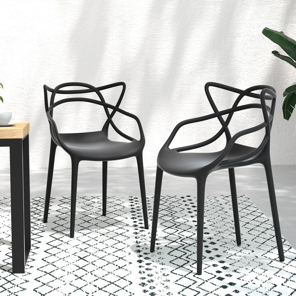 Stackable Outdoor Dining Chair Black Set of 4