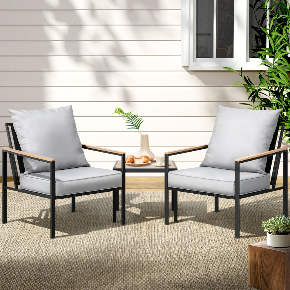 Sorrento 3PC Bistro Set, Black & Grey, Outdoor Lounge Chairs and Table
