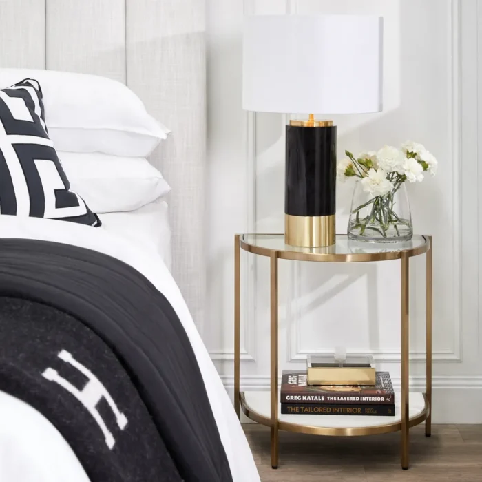 Paola Marble Table Lamp Black W White Shade1