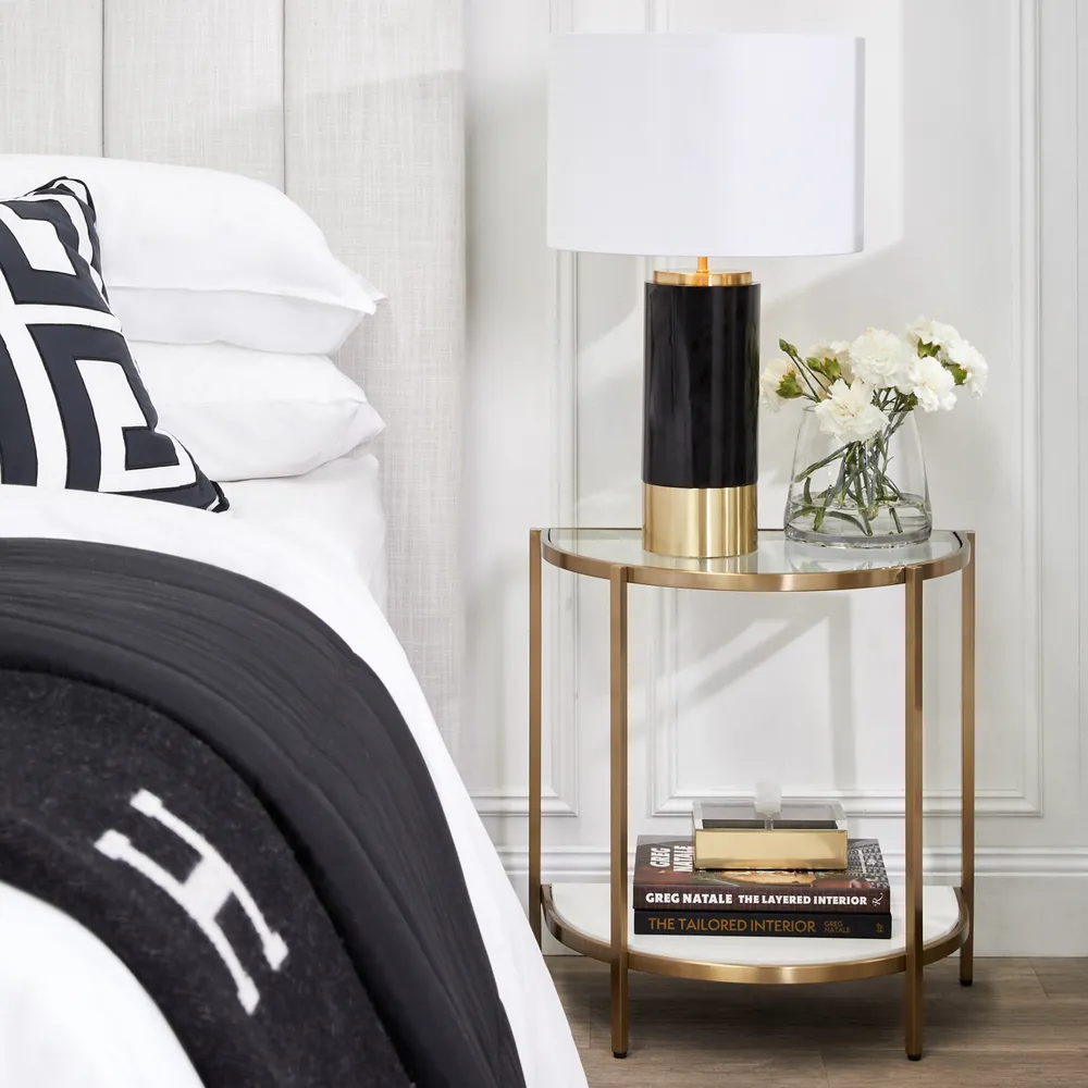 Paola Marble Table Lamp Black W White Shade1