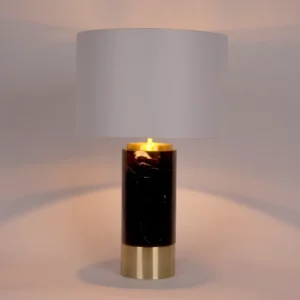 Paola Marble Table Lamp Black W White Shade2