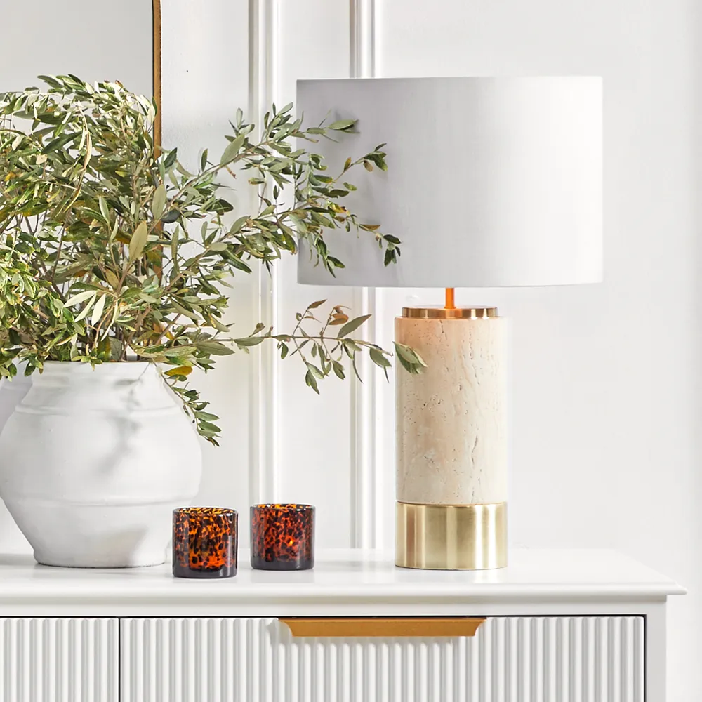 Paola Travertine Table Lamp White Shade3
