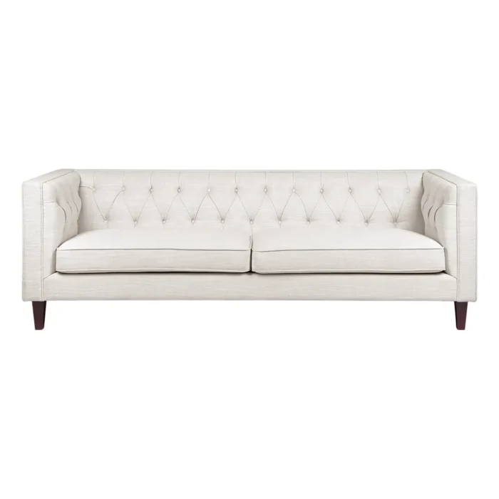 Tuxedo 3 Seater Tufted Sofa – Natural Linen