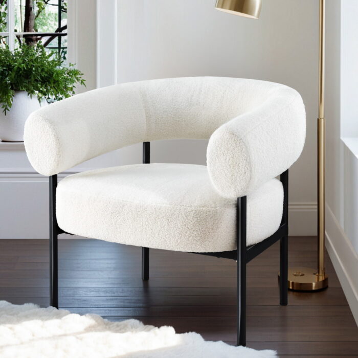 Curva Accent Armchair White Boucle Stylish Durable Comfortable