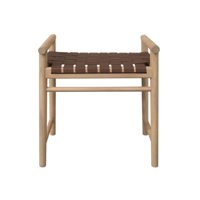 Elliot Bench Seat, Genuine Leather, Natural Oak, Compact Size