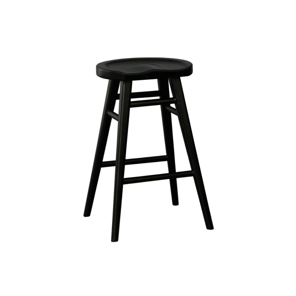 Scandi counter stool in black, mahogany construction, ergonomic design