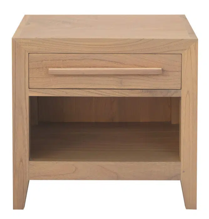 Dion Bedside Table – 1 Drawer Mindi Wood (Natural)