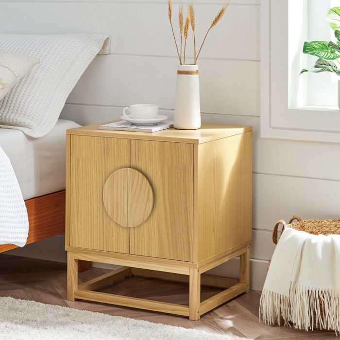 Luca Bedside Table Nat Wood Split Door Modern Design