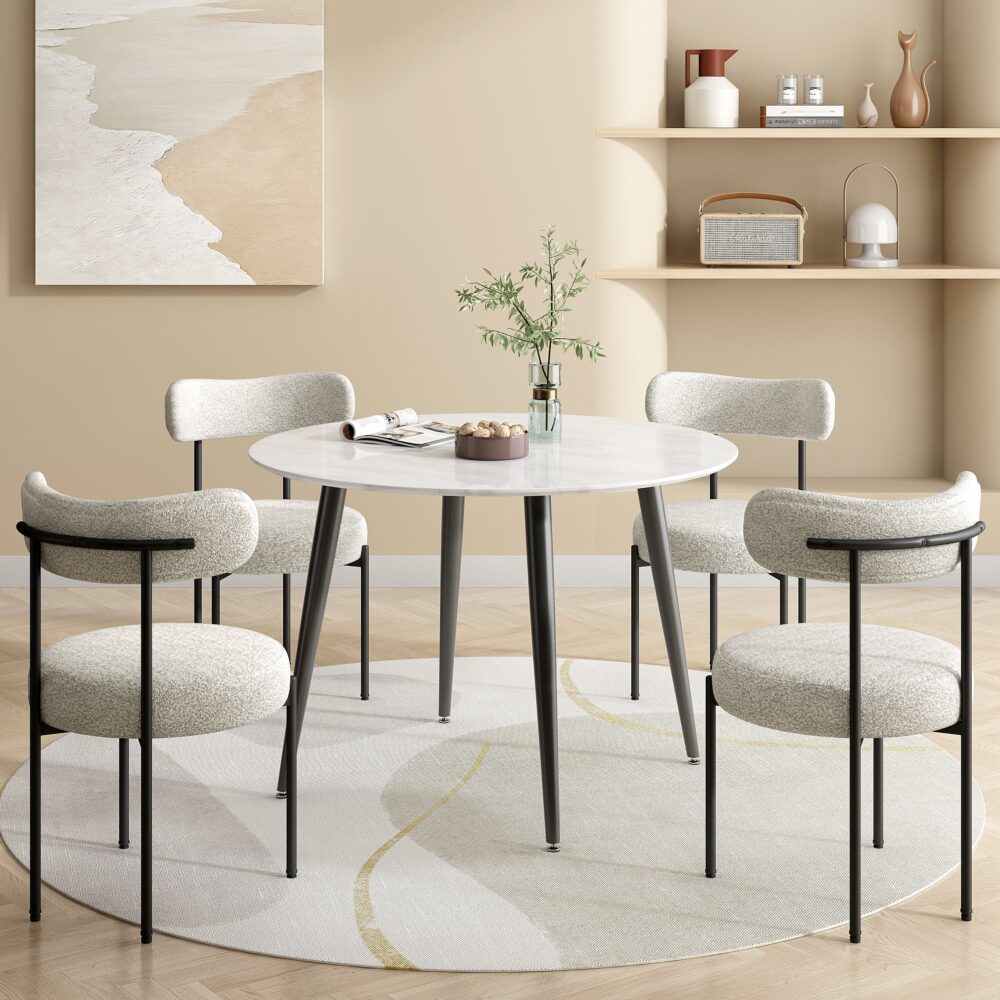 Elara Dining Chair Boucle White Quartz Set Modern Comfortable Design
