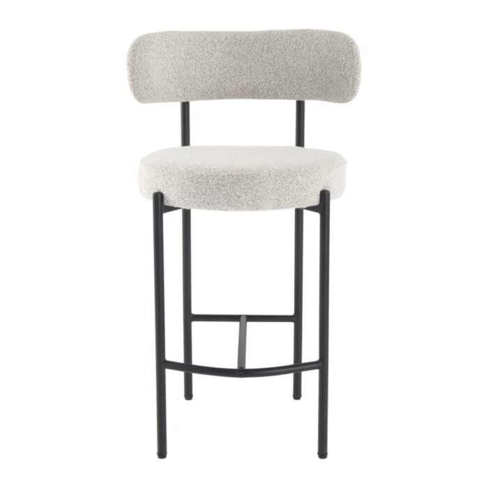 Elegant Boucle Bar Stools with Metal Quartz Legs, Set of 2, Modern Mid-Century Design
