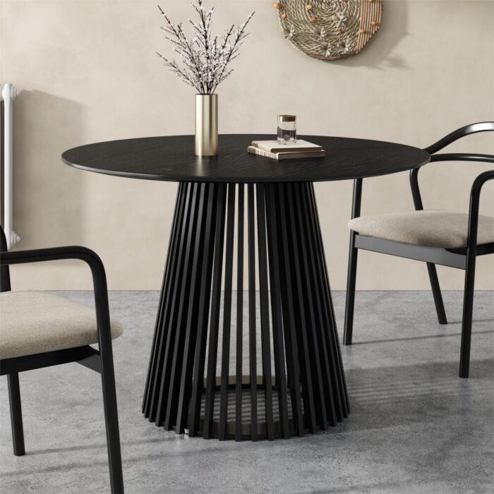 Palmer Dining Table, Sleek Silhouette, Black, Modern Conical Base, 110cm Diameter, Japandi Style