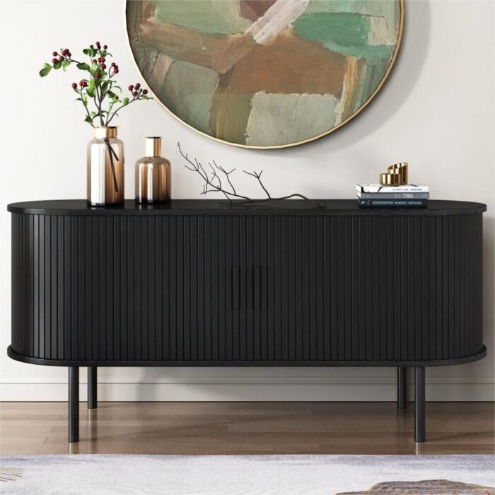 Oslo Sideboard Black Ribbed Sliding Doors Modern Storage