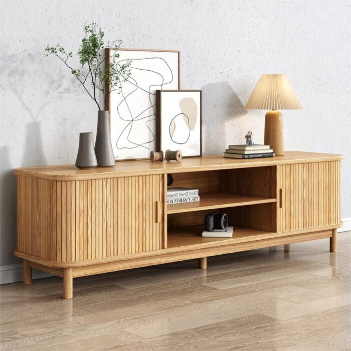 Oslo 160cm Ribbed Entertainment Unit Natural Wood Modern Living Room Storage