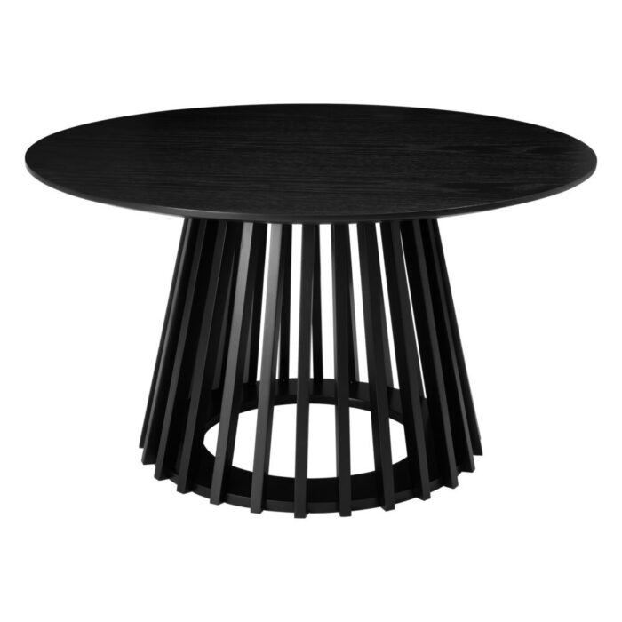 Sculpted Coffee Table, Slatted Pine Wood Base, Matte Black, Natural Wood Top