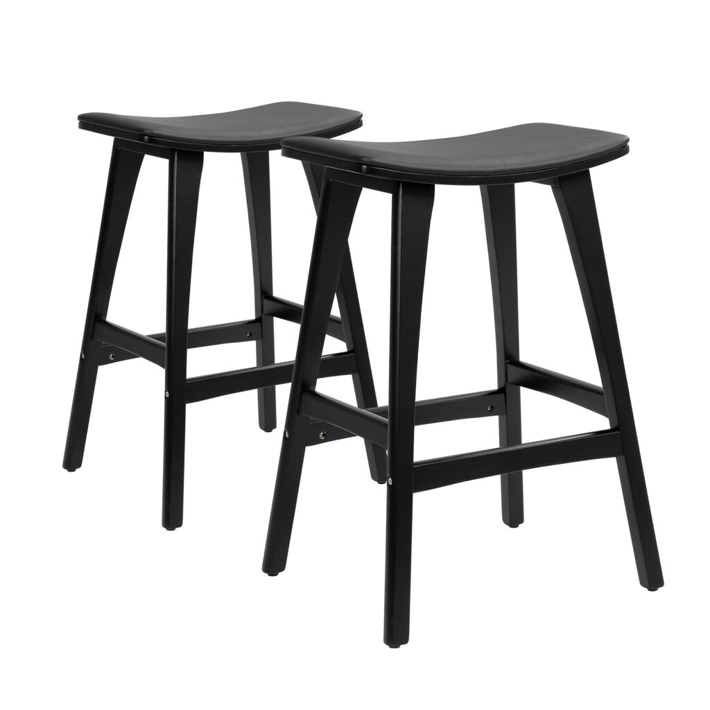 Kanso Bar Stool Set Black 65cm PU Leather Plywood Modern Design