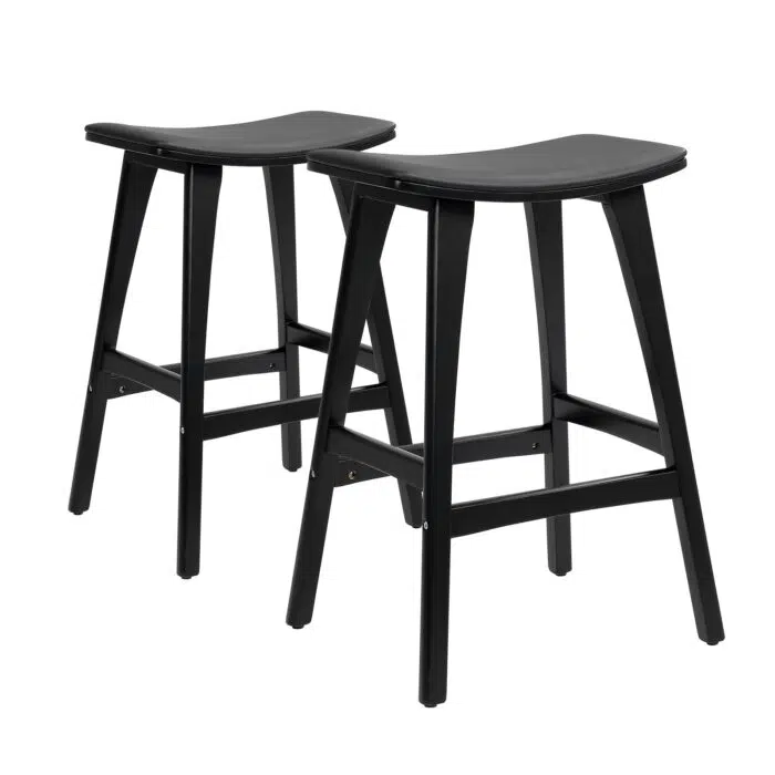 Kanso Bar Stools – PU Leather Padded 65cm – Black (Set of 2)