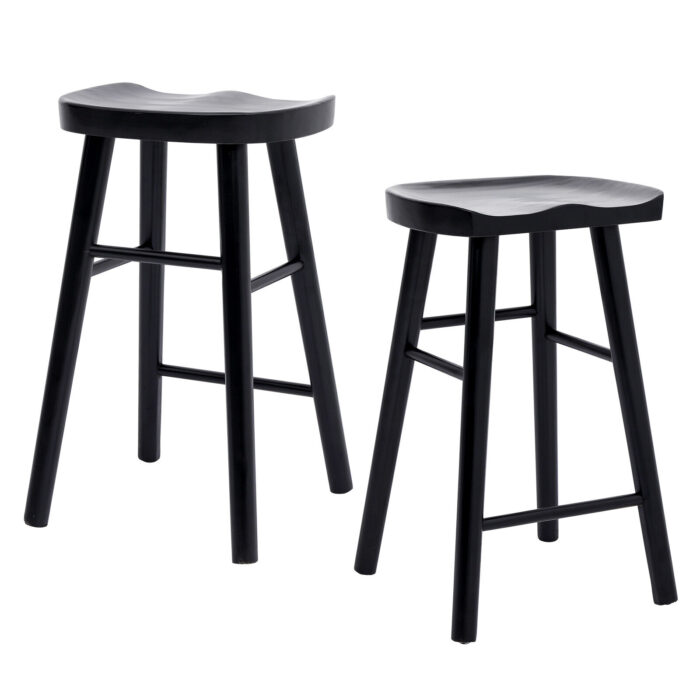 Ivy Bar Stool Set Pine Wood Crafted Ergonomic Black Finish Compact Size
