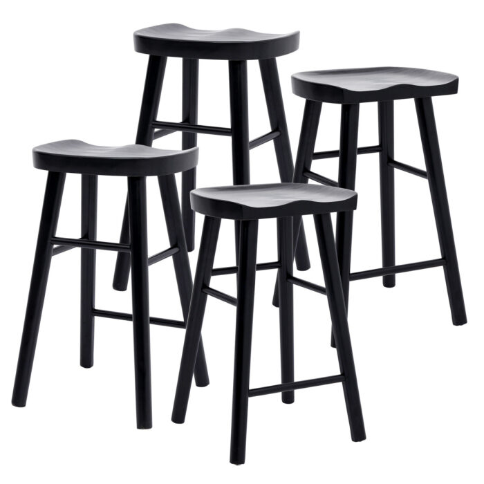Frida Black Wooden Bar Stool Set, Pine Wood, Ergonomic, Preassembled, Modern Design