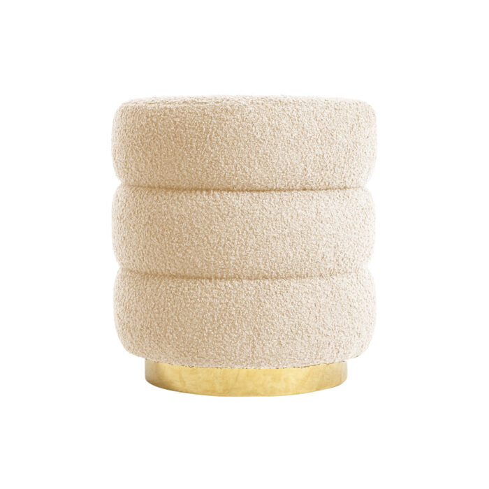 Beige Teddy Fleece Ottoman Stool, Gold Base, 41cm Height, Modern Design