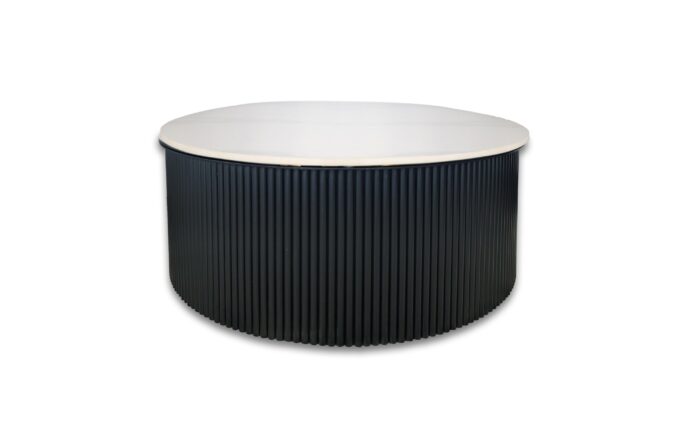 Ripple Round Coffee Table White Stone Black Base Contemporary Design